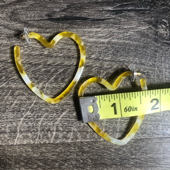 Acetate Heart Shaped Hoop Tortoise Earrings Yellow - Picture 5 of 6